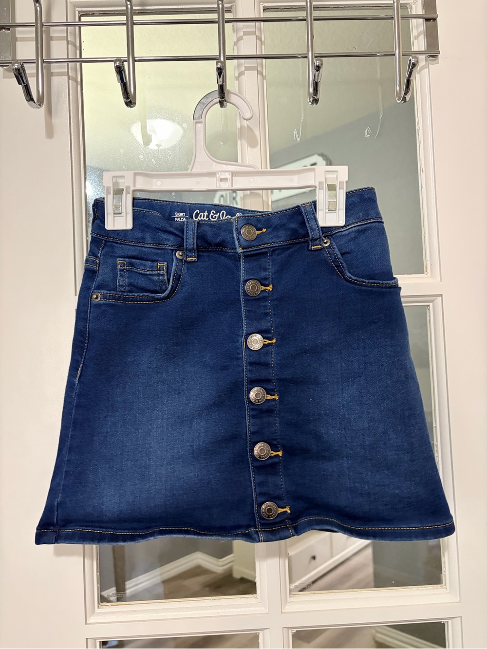 Cat & Jack Girls Dark Blue Denim Button-Front Skirt